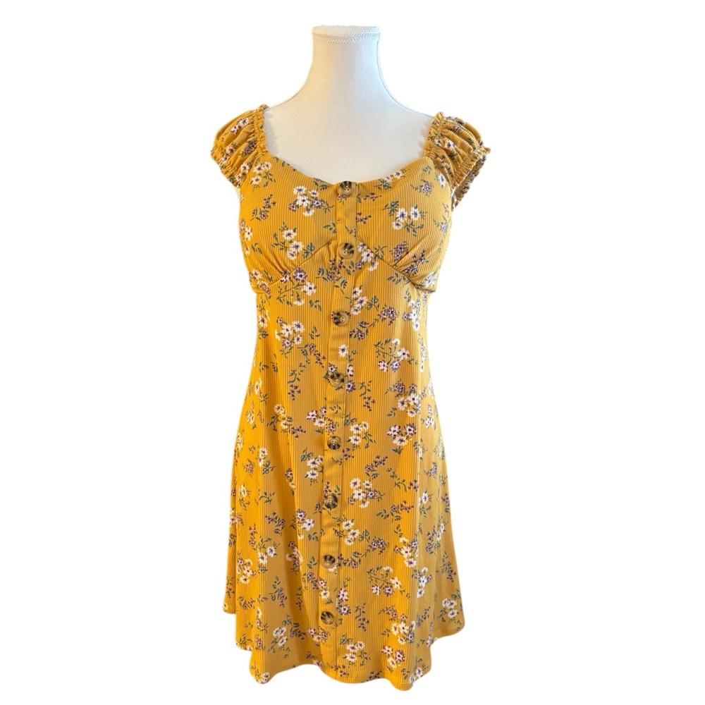 No Boundaries EUC Mustard Yellow Floral Dress